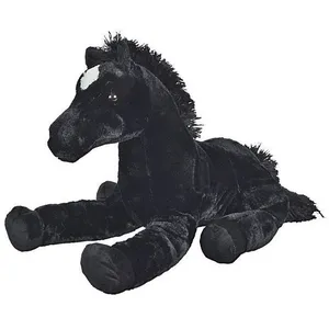 Nicotoy Grand Peluche : Cheval Noir Couche 61cm - Peluche Enfant - Dou... pas cher
