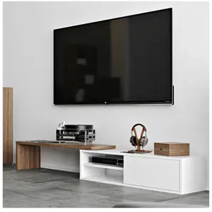 TemaHome Move Tv Table, Noyer placage, Blanc, 203/110 x 35 x 32 cm pas cher