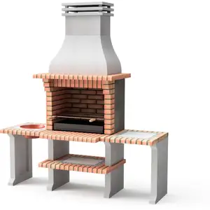 MAESTRO FERRETERO Barbecue préfabriqué à bois et à charbon de bois Modèle New Azores Plus xl (Gris, Orange - 906 x 210 x 81 cm) ref : 3509/5 - Movelar