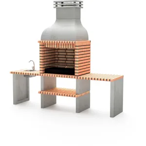 MAESTRO FERRETERO Barbecue préfabriqué à bois et charbon de bois Modèle Altea Plus (Gris, Orange - 941 x 268 x 70 cm) ref : M00044 - Movelar pas cher