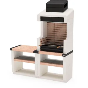 MAESTRO FERRETERO Tuozi - Barbecue de Construction à Bois et Charbon Modèle durango plus module de support (Blanc, Grès, Noir - 170 x 58 x 210 cm)