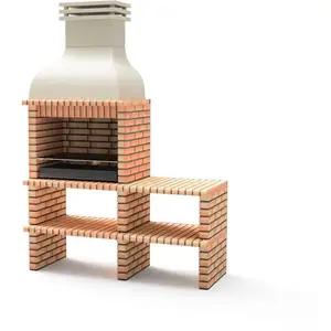 MAESTRO FERRETERO Movelar - Barbecue Préfabriqué à Bois et Charbon Modèle benhaddou plus avec support latéral complet et avec Grill (Orange/Beige - 178 x 70 x 262 cm)