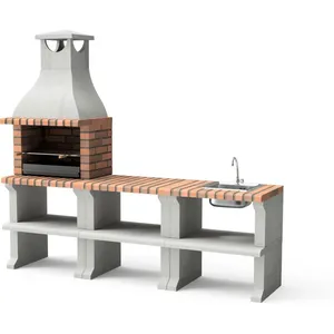 MAESTRO FERRETERO MOVELAR - Barbecue préfabriqué à bois et charbon de bois Modèle PACK 3 RAGUSA (Gris / Terre cuite - 228 x 58 x 207 cm) REF : M00904 - Usage Extérieur