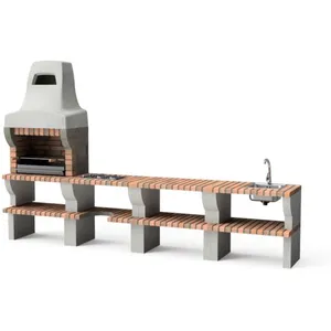 MAESTRO FERRETERO Movelar - Barbecue préfabriqué à bois et charbon de bois Modèle pack 2 palermo (Gris / Terre cuite - 346 x 58 x 220 cm) ref : M00901 - Usage Extérieur