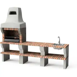 MAESTRO FERRETERO Movelar - Barbecue préfabriqué à bois et charbon de bois Modèle pack 1 palermo (Gris / Terre cuite - 259 x 58 x 220 cm) ref : M00900 - Usage Extérieur pas cher