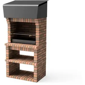MAESTRO FERRETERO Movelar - Barbecue Préfabriqué à Bois et Charbon Modèle volterra (Gris / Terre Cuite - 94 x 70 x 213 cm) ref : M00863 - Usage Extérieur