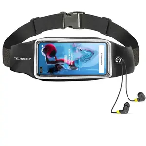Techancy Waterdichte Hardloopriem TU7449 Hardloop Heuptas met Telefoonhouder & Reflectie One Size Zwart/Donkergrijs pas cher