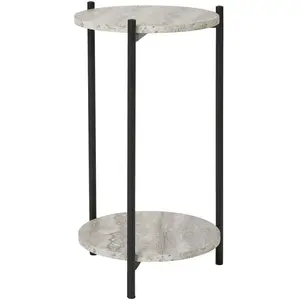 EBUY24 Table d'appoint ronde 27x46 cm effet travertin et métal noir pas cher