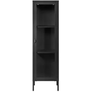 Vitrine 1 porte vitrée acier noir 40 x 35 x 140 cm pas cher