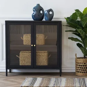 EBUY24 Buffet 2 portes vitrées 80x35x80 cm en métal noir - KITY pas cher