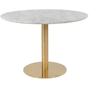 Drawer Table à manger ronde 110x75 cm aspect marbre blanc et laiton - DERVAL pas cher