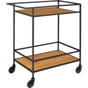 Vita Bar Trolley met zwart frame en wielen - eiken look -68x40x79 cm pas cher