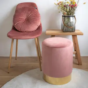 Comparateur de prix : Pouf - House Nordic - Gamby - Velours Rose - Base Laiton - 34x34x43cm