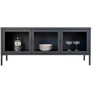 EBUY24 Brisbane Table TV, 3 portes vitrées, noir. pas cher
