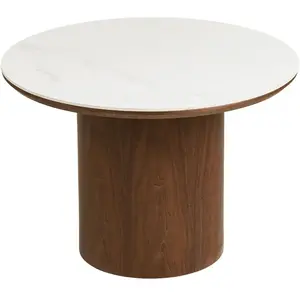 EBUY24 Frida table basse Ø60cm plateau de table céramique blanc brun foncé. pas cher