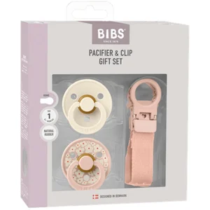 BIBS   Pacifier & Clip Gift Set   Blush - Rond   2 Fopspenen + Fopspeenkoord   Maat 1 pas cher