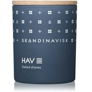 Skandinavisk HAV 'Mer' Mini Bougie Parfumée. Notes parfumées: Légère Brume de Sel, Algues Marines, Fleur d Aubépine et Églantier. 65 g. pas cher