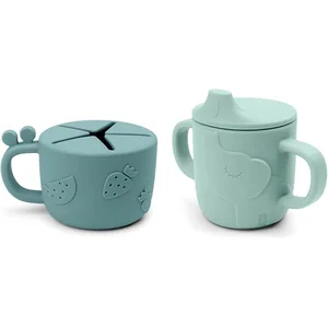 Lot tasse à bec et tasse à goûter Peekaboo Deer friends Bleu pas cher