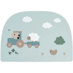 Done By Deer Silicone Placemat | Tiny Farm Blue pas cher