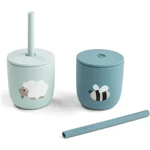 Done By Deer Silicone Rietjesbeker 2st | Tiny Farm Blue pas cher
