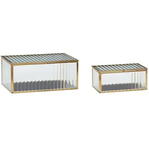 Lot de 2 boîtes vitrine Hubsch Interior Ripple - transparent/laiton - 15x10x7/21x14x9 cm pas cher