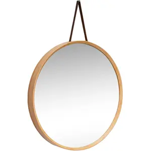 Grand Miroir Rond Suspendu Bois et Lanière Cuir 0,000000 pas cher