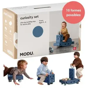 Modu Curiosity Kit - Zachte blokken- 13 onderdelen- Open Ended speelgoed -Speelgoed 1 -2-3 jaar - Deep Blue / Sky Blue pas cher