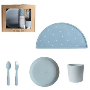Mushie Giftbox Kinderservies Rond - Powder Blue pas cher