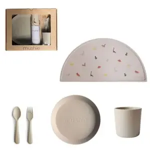 Mushie Giftbox Kinderservies Rond - Vanilla pas cher