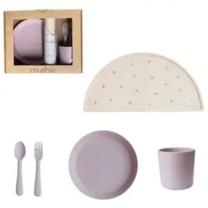 Mushie Giftbox Kinderservies Rond - Soft Lilac pas cher