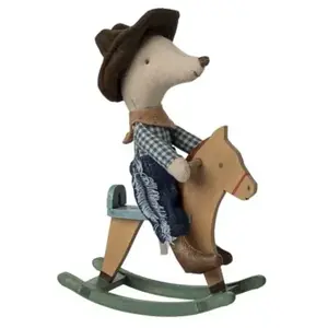 Maileg Souris Cowboy sur son cheval à bascule Petit frère pas cher