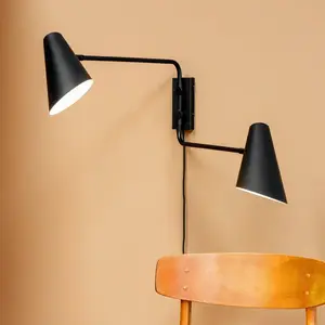 Cale zwarte wandlamp, 2 armen pas cher