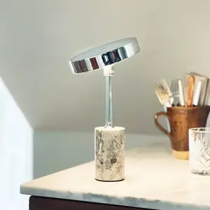 Starlight LED oplaadbare tafellamp chroom met grijs marmer pas cher