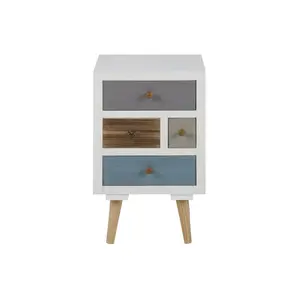 Actona AC Design Furniture Suwen 63369 Lot de 4 tables de chevet à tiroirs multicolores en pin avec pieds transparents Blanc pas cher