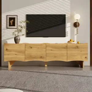 Meuble TV - MODERNLUXE - 155x36x47 cm - 4 portes - Aspect bois - Naturel pas cher