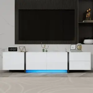 Meuble TV - MODERNLUXE - 170x30x39 cm - LED - 4 portes et 1 tiroir - Blanc brillant pas cher