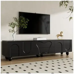 Meuble TV - MODERNLUXE - 180x40x42 cm - 2 tiroirs 4 portes - Pieds boi... pas cher