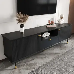 Meuble TV - MODERNLUXE - 170x36x54.5 cm - 1 tiroir et 2 portes - Pieds métal réglables - Noir pas cher