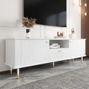 Meuble TV - MODERNLUXE - 170x36x545 cm - 1 tiroir et 2 portes - Pieds métal réglables - Blanc pas cher