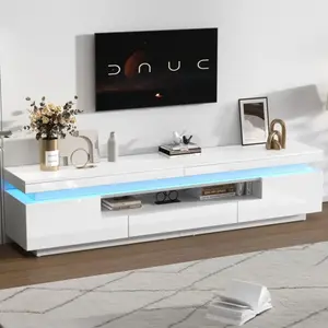 MODERNLUXE Meuble TV 175x38x45cm - Avec 2 portes et 1 tiroir - Avec éclairage LED - Finition brillante  - Blanc pas cher