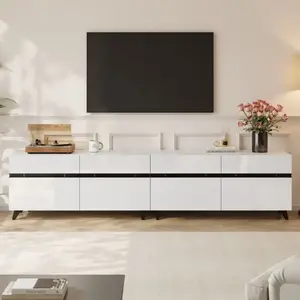 MODERNLUXE Meuble TV 180x40x49cm - 4 portes - Étagères réglables - Finition brillante - MDF - Blanc pas cher