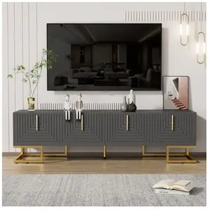 MODERNLUXE Meuble TV 170 cm - avec étagères réglable - poignées et pieds dorés - Gris pas cher