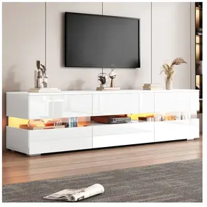 MODERNLUXE Meuble TV 160cm pour TV 70" avec LED - 2 portes & 1 tiroir - Blanc pas cher