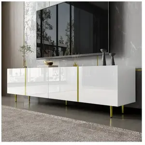 MODERNLUXE Meuble TV L 170cm - avec 4 portes - MDF - Blanc pas cher