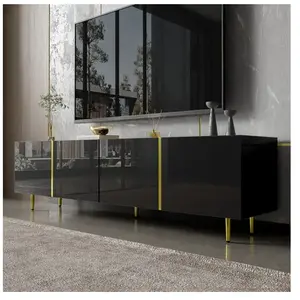 MODERNLUXE Meuble TV L 170cm - avec 4 portes - MDF - Noir pas cher