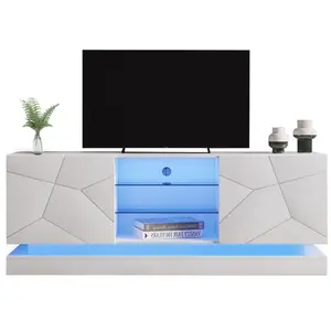 MODERNLUXE Meuble TV 160 cm moderne avec LED coloré - adapté pour TV - 2 portes et 3 étagères - Blanc pas cher