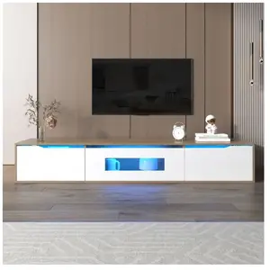 MODERNLUXE Meuble TV 180 cm avec lumière LED à couleurs changeantes, blanc et naturel pas cher