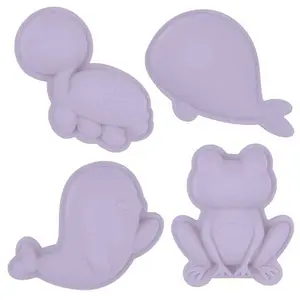 Scrunch: ZANDVORMPJES // SET B van 4 stuks, lichtpaars 12cm, opvouwbaar, 100% siliconen, recycleerbaar, in netzakje, 12m+