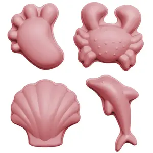 Scrunch: ZANDVORMPJES // SET A van 4 stuks, oud roze 12cm, opvouwbaar, 100% siliconen, recycleerbaar, in netzakje, 12m+