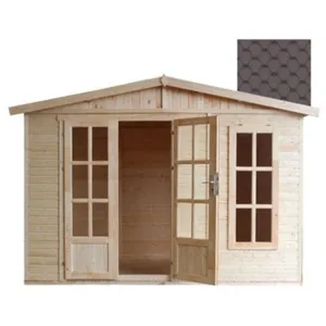 TIMBELA Abri de jardin en bois 6 m2 - l332xP222xH232cm - Maison d'été avec des bardeaux bitumineux rouges - M334FB+H334FBBROWN pas cher